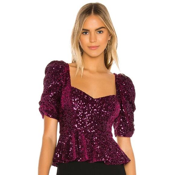 NWT Amanda Uprichard Natasha Top in Port Purple Sequin Embellished Womens Medium - Picture 1 of 8